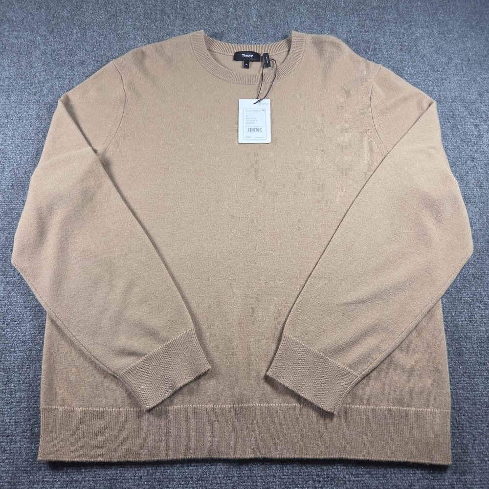 NWT Men's XL Theory Camel Cashmere Hilles Crew Neck Sweater